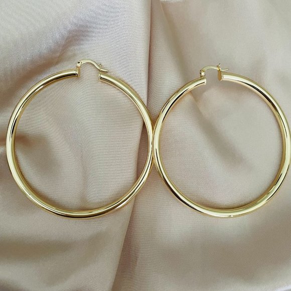 Large Hoop Earrings Circle Endless Huggie Big Hoops Earring, Oversize Earring - Picture 3 of 9